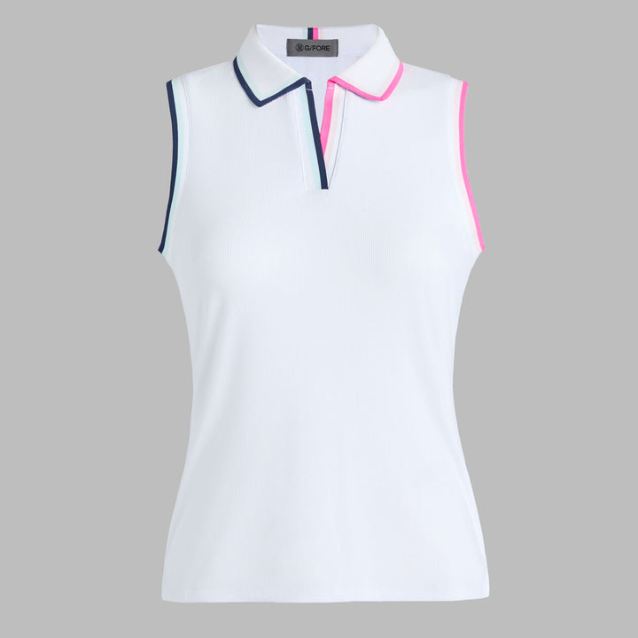 G/FORE WOMENS JOHNNY COLLAR RIBBED TECH SLEEVELESS POLO - SNOW