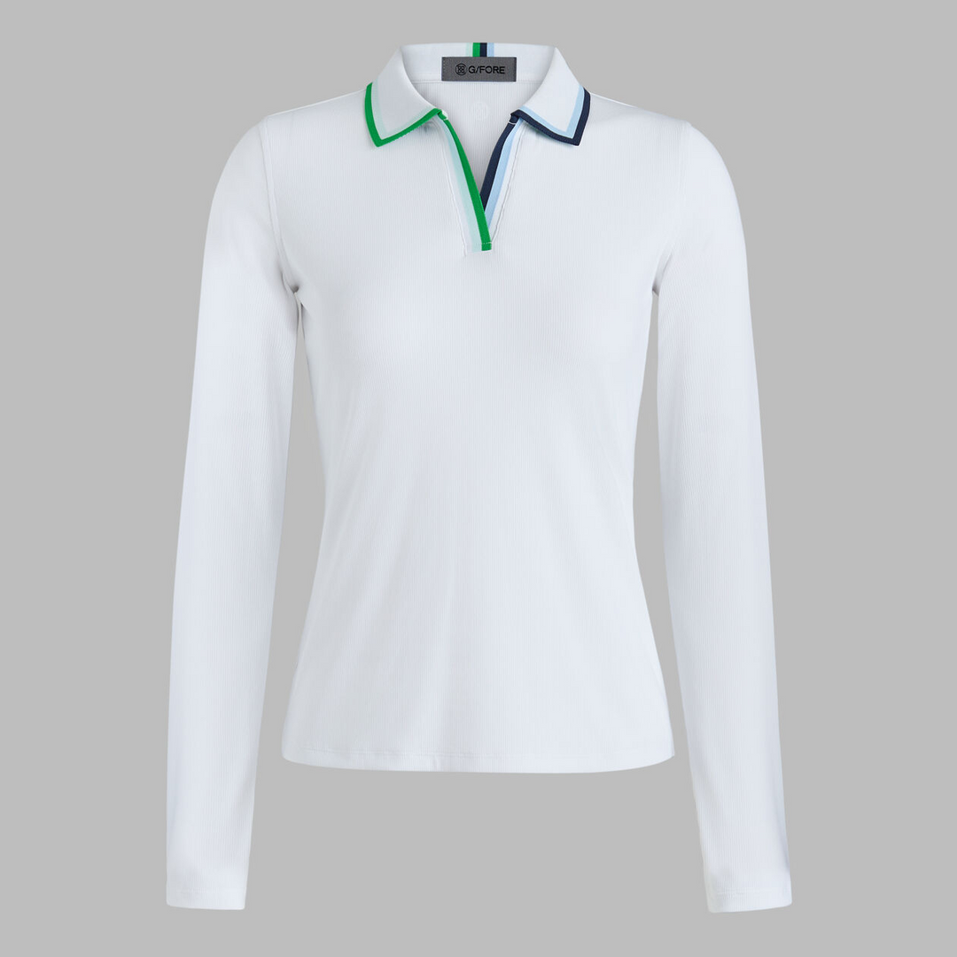 G/FORE WOMENS JOHNNY COLLAR RIBBED TECH POLO - SNOW CLOVER