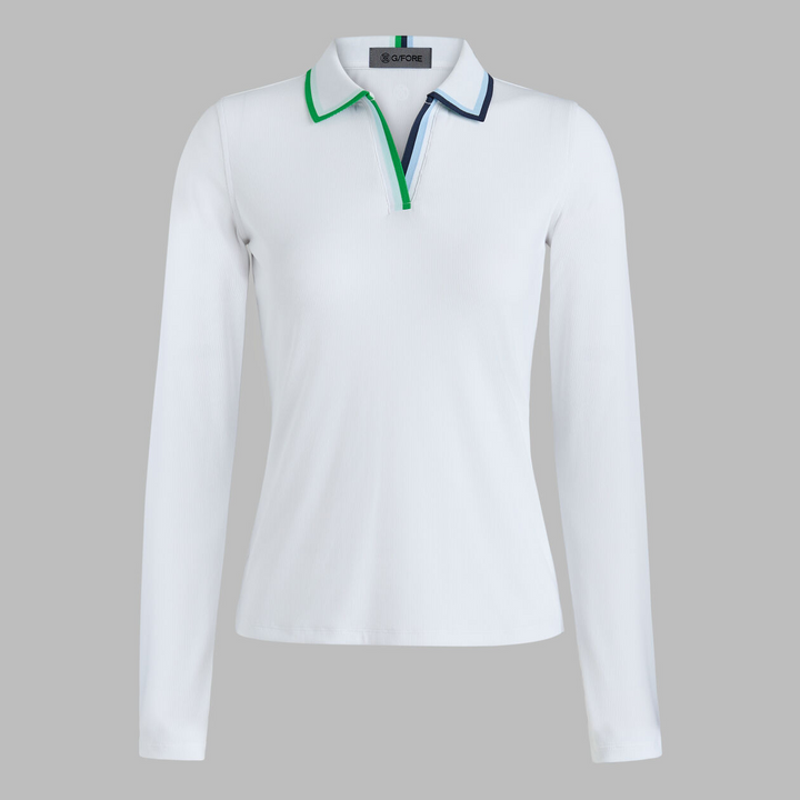 G/FORE WOMENS JOHNNY COLLAR RIBBED TECH POLO - SNOW CLOVER