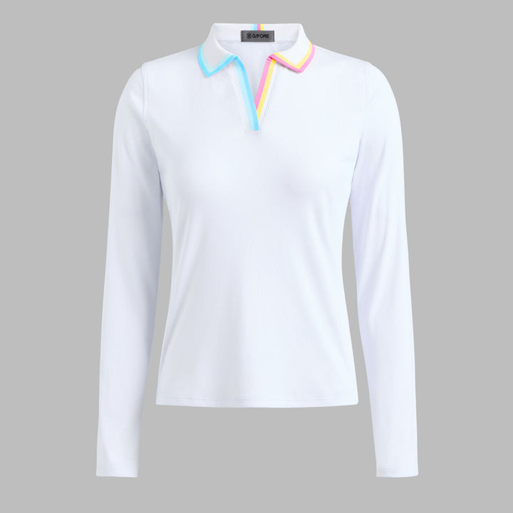G/FORE WOMENS JOHNNY COLLAR RIBBED TECH POLO - SNOW