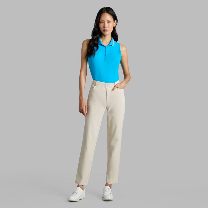 G/FORE WOMENS CHECKERED COLLAR RIBBED TECH SLEEVELESS POLO - VENETIAN