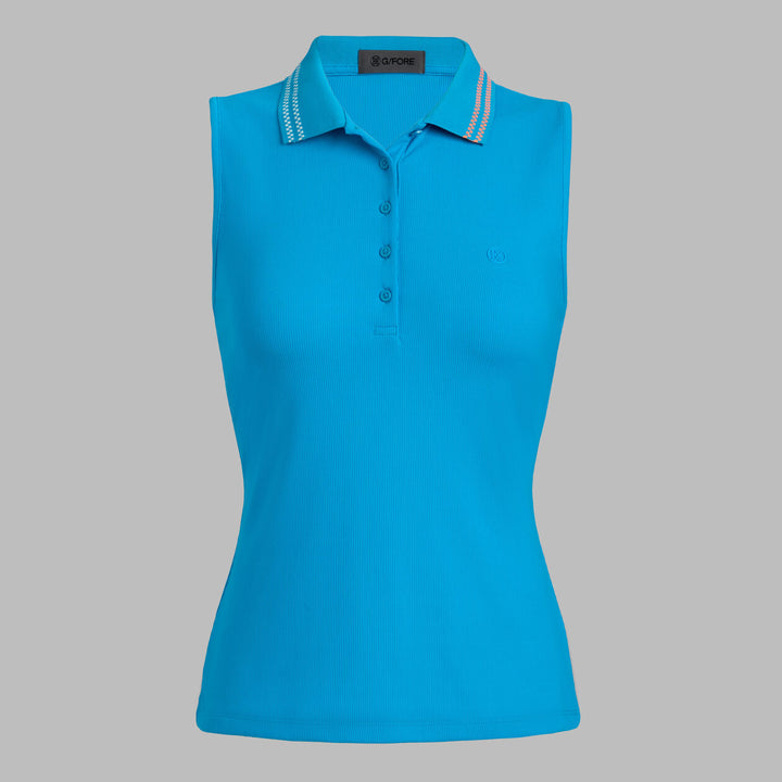 G/FORE WOMENS CHECKERED COLLAR RIBBED TECH SLEEVELESS POLO - VENETIAN