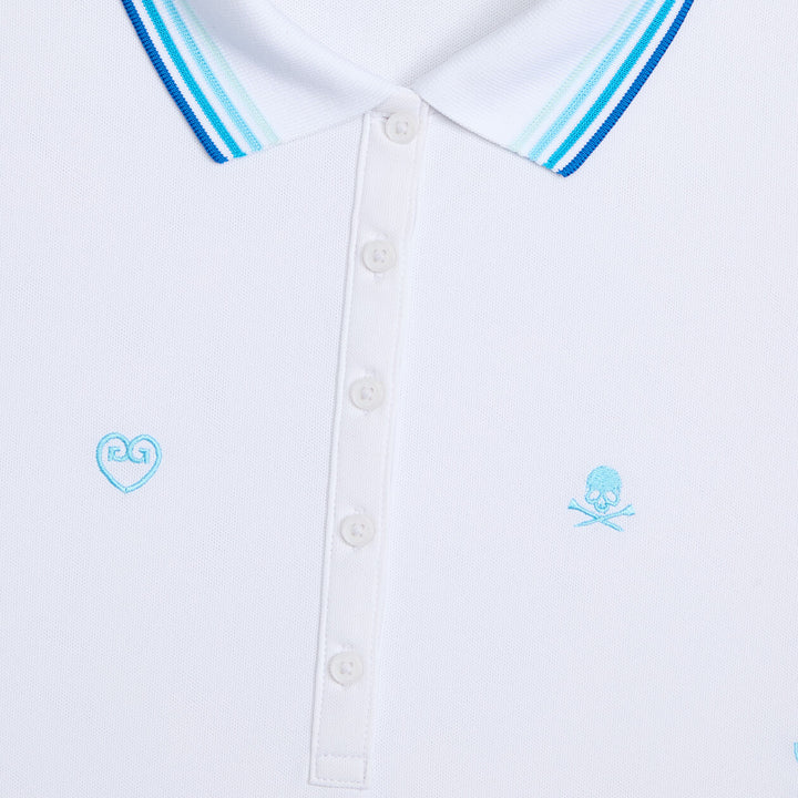 G/FORE WOMENS ICON EMBROIDERED TECH PIQUÉ LONG SLEEVE POLO - SNOW