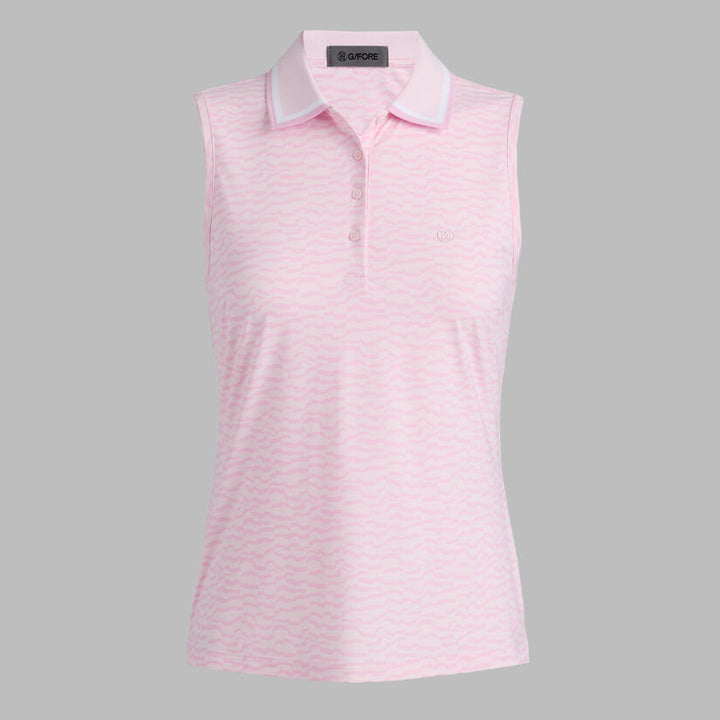 G/FORE WOMENS SPLIT STRIPE SILKY TECH NYLON SLEEVELESS POLO - BLUSH