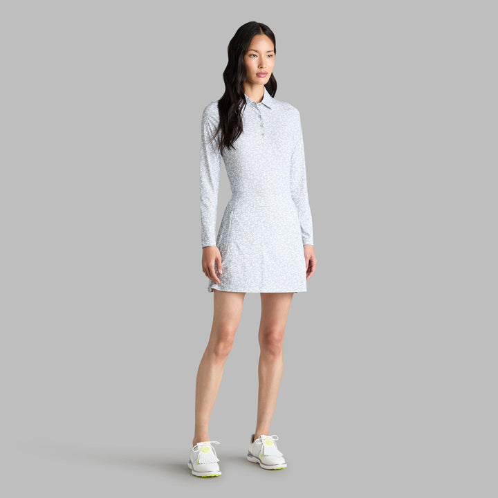 G/FORE WOMENS DITSY FLORAL TECH JERSEY LONG SLEEVE POLO - MELANGE GREY