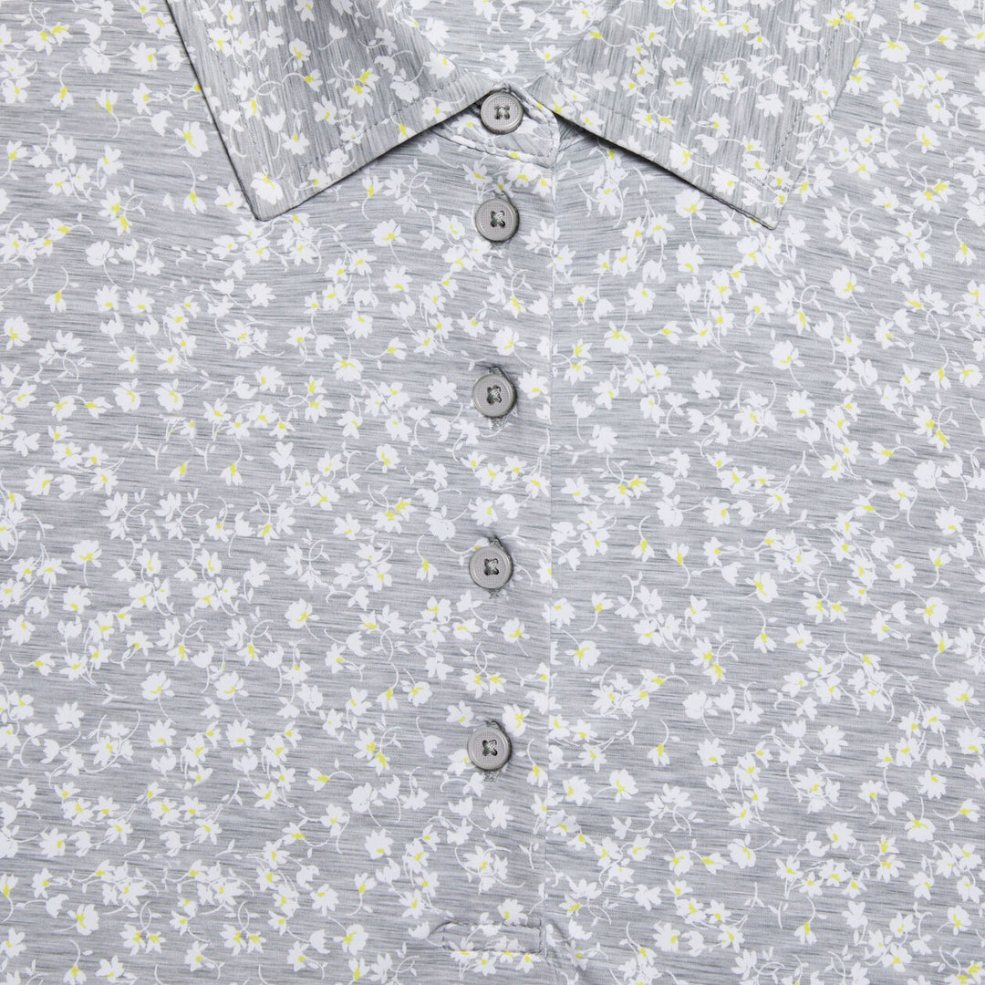 G/FORE WOMENS DITSY FLORAL TECH JERSEY LONG SLEEVE POLO - MELANGE GREY