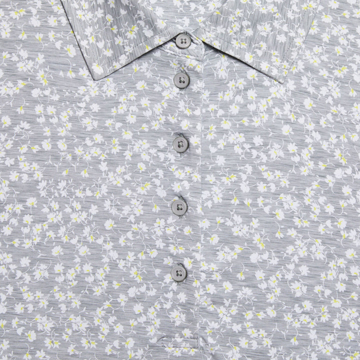 G/FORE WOMENS DITSY FLORAL TECH JERSEY LONG SLEEVE POLO - MELANGE GREY