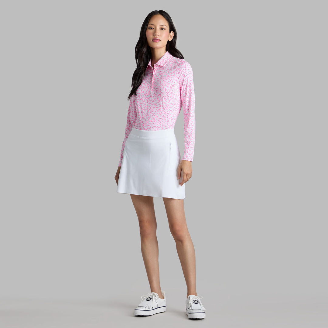 G/FORE WOMENS DITSY FLORAL TECH JERSEY LONG SLEEVE POLO - SNOW