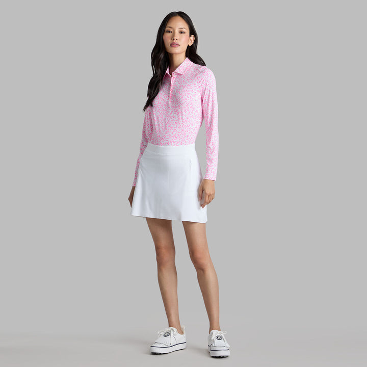 G/FORE WOMENS DITSY FLORAL TECH JERSEY LONG SLEEVE POLO - SNOW