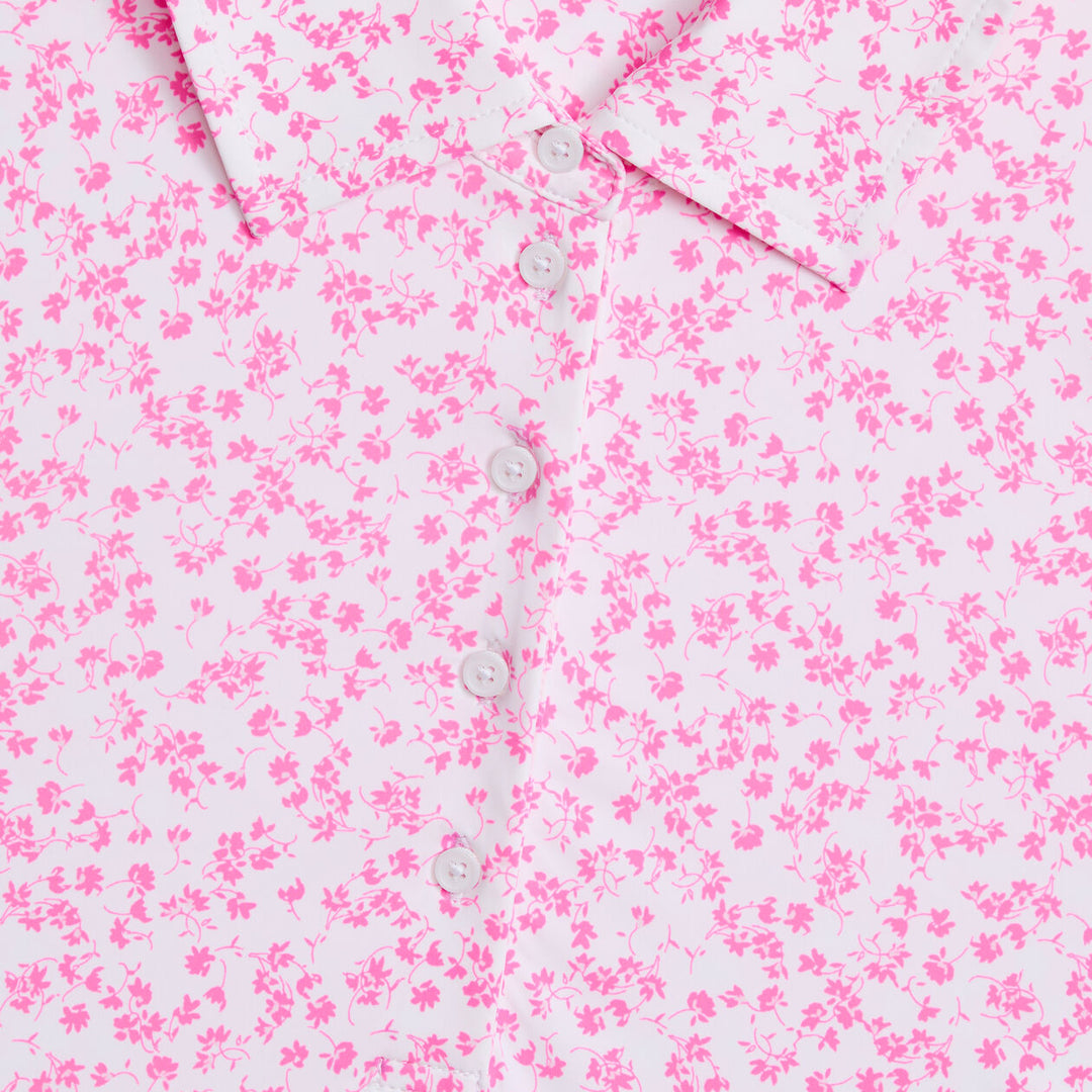 G/FORE WOMENS DITSY FLORAL TECH JERSEY LONG SLEEVE POLO - SNOW