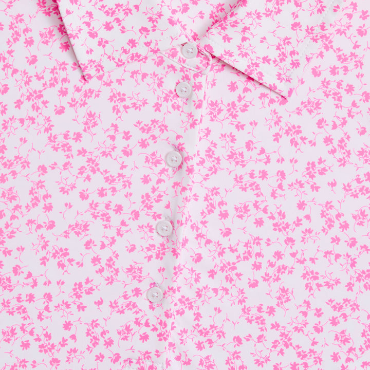 G/FORE WOMENS DITSY FLORAL TECH JERSEY LONG SLEEVE POLO - SNOW