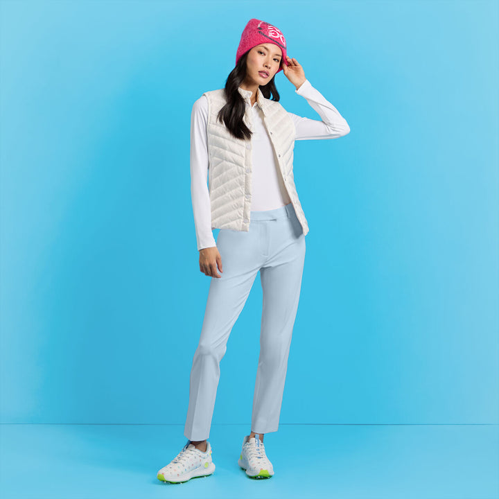 G/FORE WOMENS CONTRAST COLLAR SILKY TECH NYLON LONG SLEEVE POLO - SNOW