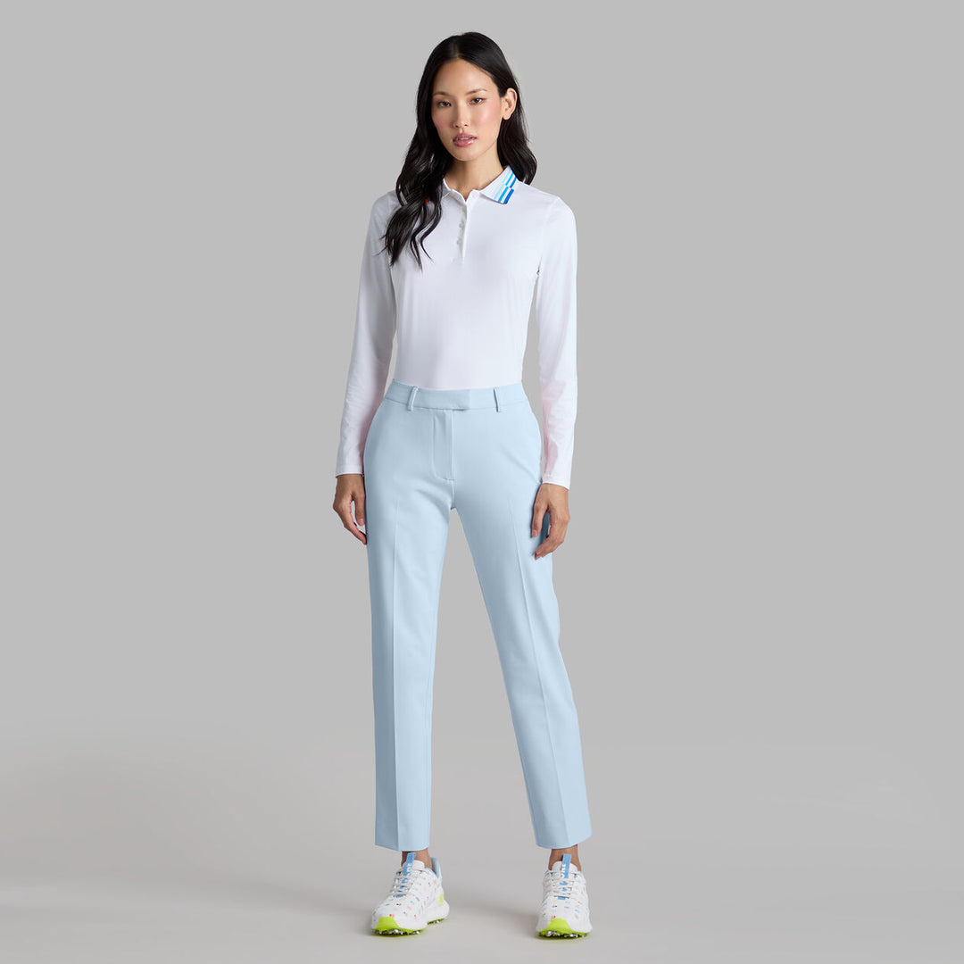 G/FORE WOMENS CONTRAST COLLAR SILKY TECH NYLON LONG SLEEVE POLO - SNOW