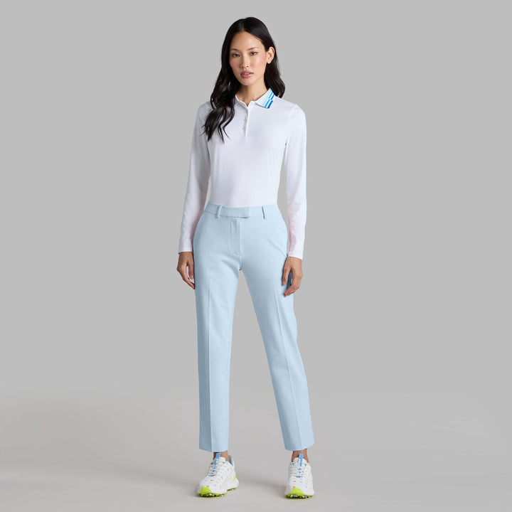 G/FORE WOMENS CONTRAST COLLAR SILKY TECH NYLON LONG SLEEVE POLO - SNOW