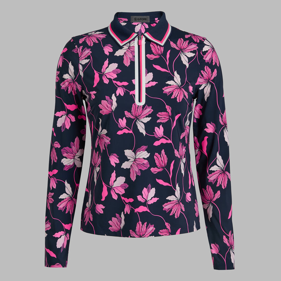 G/FORE WOMENS IRIS SILKY TECH NYLON LONG SLEEVE POLO - TWILIGHT