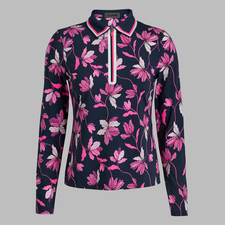 G/FORE WOMENS IRIS SILKY TECH NYLON LONG SLEEVE POLO - TWILIGHT
