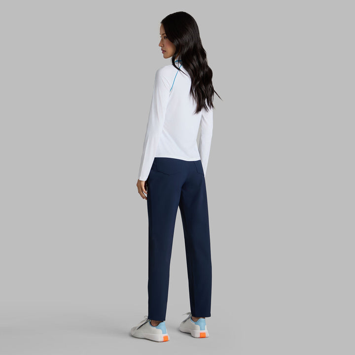G/FORE WOMENS CONTRAST TRIM SILKY TECH NYLON LONG SLEEVE POLO - SNOW