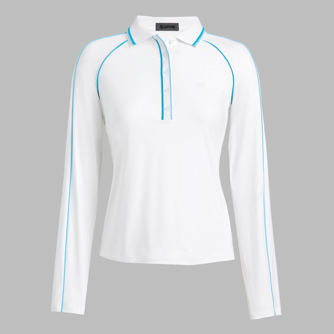 G/FORE WOMENS CONTRAST TRIM SILKY TECH NYLON LONG SLEEVE POLO - SNOW