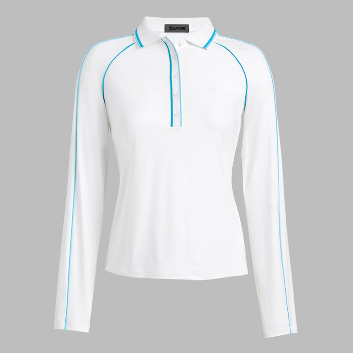 G/FORE WOMENS CONTRAST TRIM SILKY TECH NYLON LONG SLEEVE POLO - SNOW
