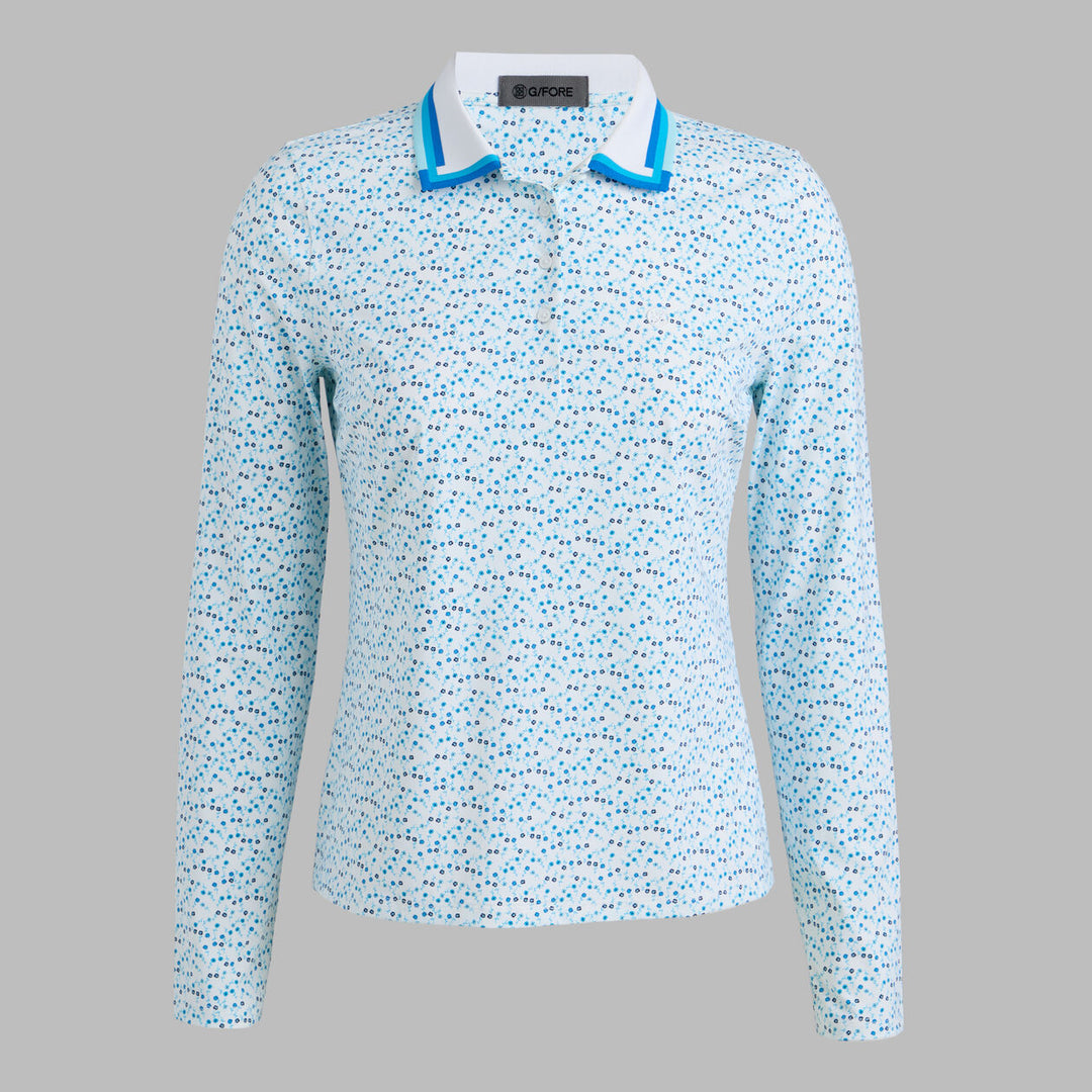 G/FORE WOMENS AYE POPPY SILKY TECH NYLON LONG SLEEVE POLO - SNOW