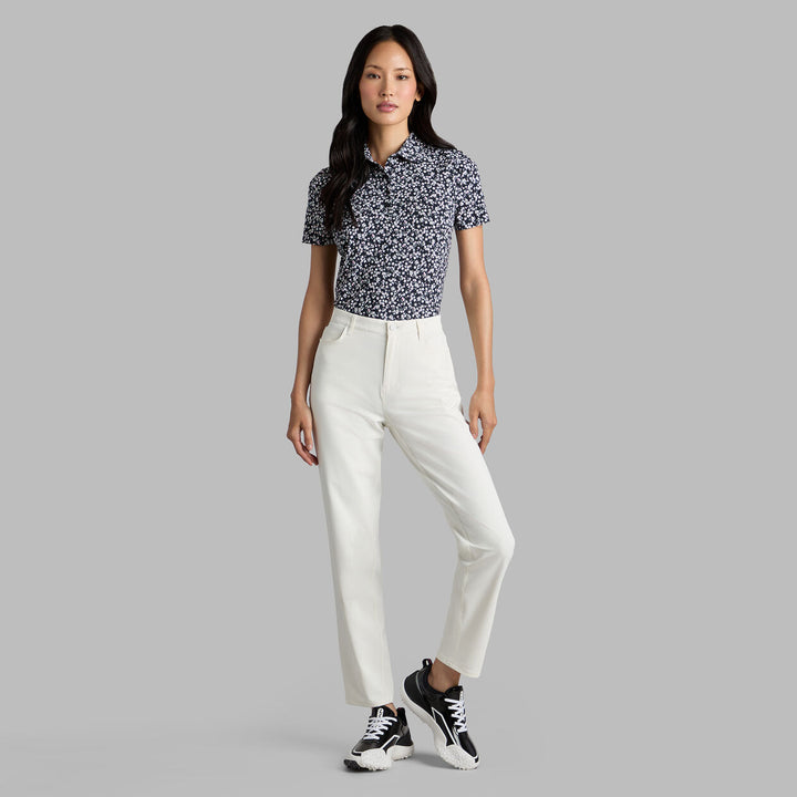 G/FORE WOMENS DITSY FLORAL SILKY TECH NYLON POLO - ONYX