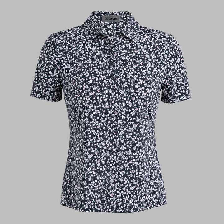 G/FORE WOMENS DITSY FLORAL SILKY TECH NYLON POLO - ONYX