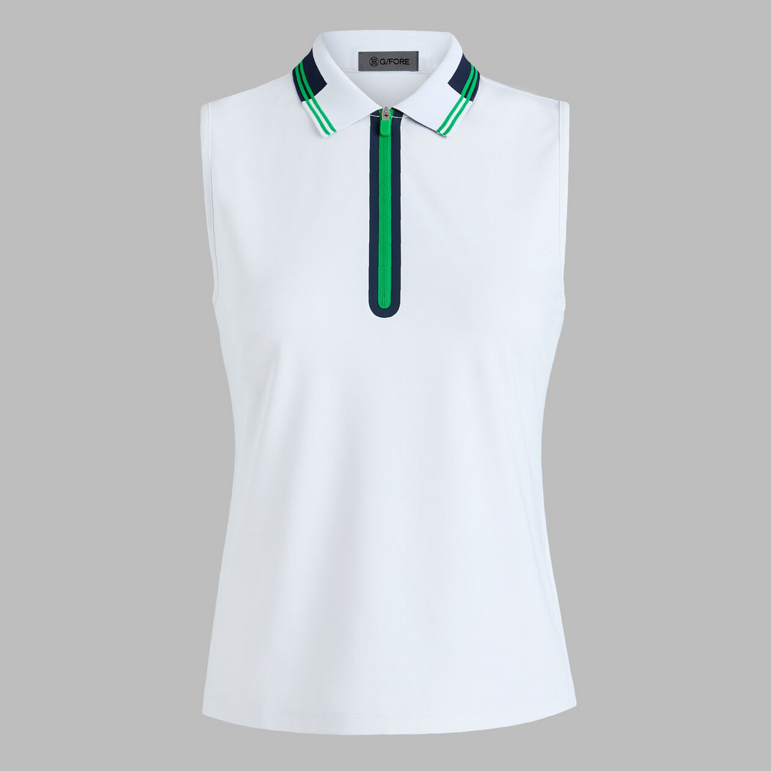 G/FORE WOMENSCONTRAST TECH PIQUÉ SLEEVELESS POLO - SNOW