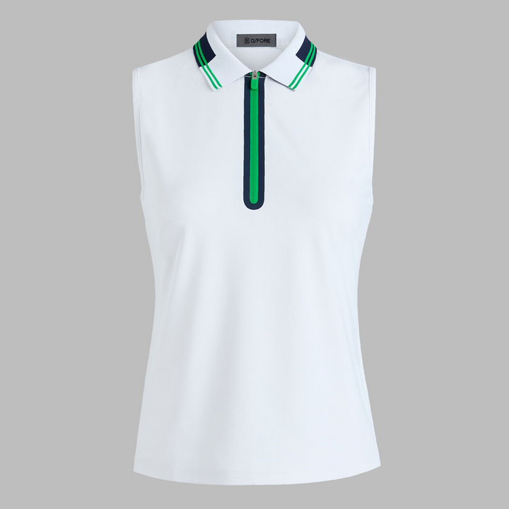 G/FORE WOMENSCONTRAST TECH PIQUÉ SLEEVELESS POLO - SNOW