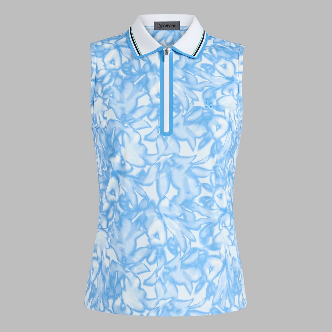 G/FORE WOMEN'S TRIPPY FLORAL SILKY TECH NYLON SLEEVELESS POLO - AZUL