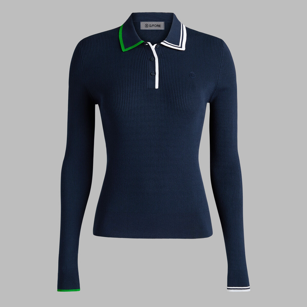 G/FORE WOMEN'S VISCOSE BLEND LONG SLEEVE KNIT POLO - TWILIGHT