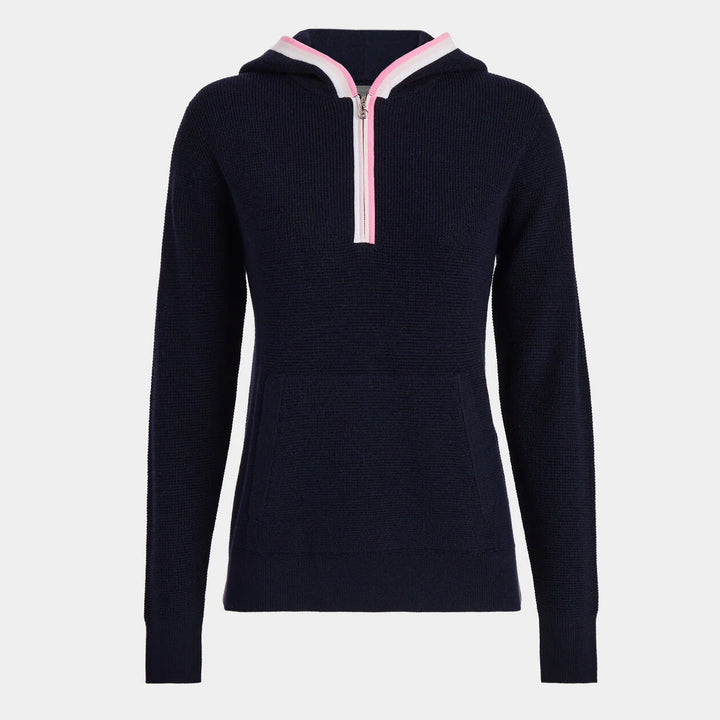 G/FORE WOMEN'S WAFFLE STITCH MERINO WOOL HOODED QUARTER ZIP SWEATER - TWILIGHT