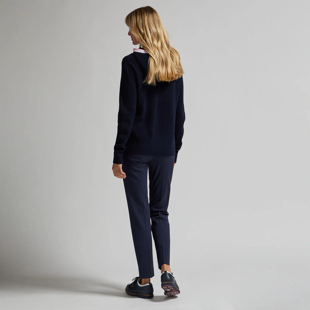 G/FORE WOMEN'S WAFFLE STITCH MERINO WOOL HOODED QUARTER ZIP SWEATER - TWILIGHT