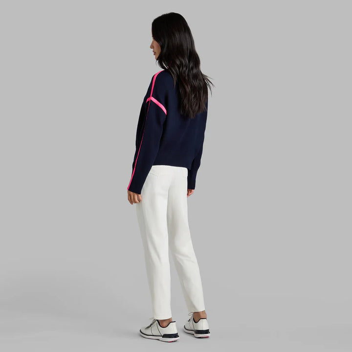 G/FORE WOMEN'S MERINO WOOL CONTRAST STRIPE TURTLENECK SWEATER - TWILIGHT