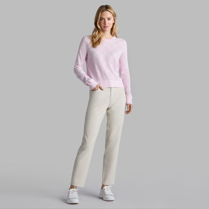 G/FORE WOMENS POINTELLE G CREWNECK SWEATER - BLUSH