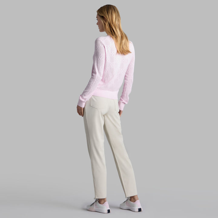 G/FORE WOMENS POINTELLE G CREWNECK SWEATER - BLUSH