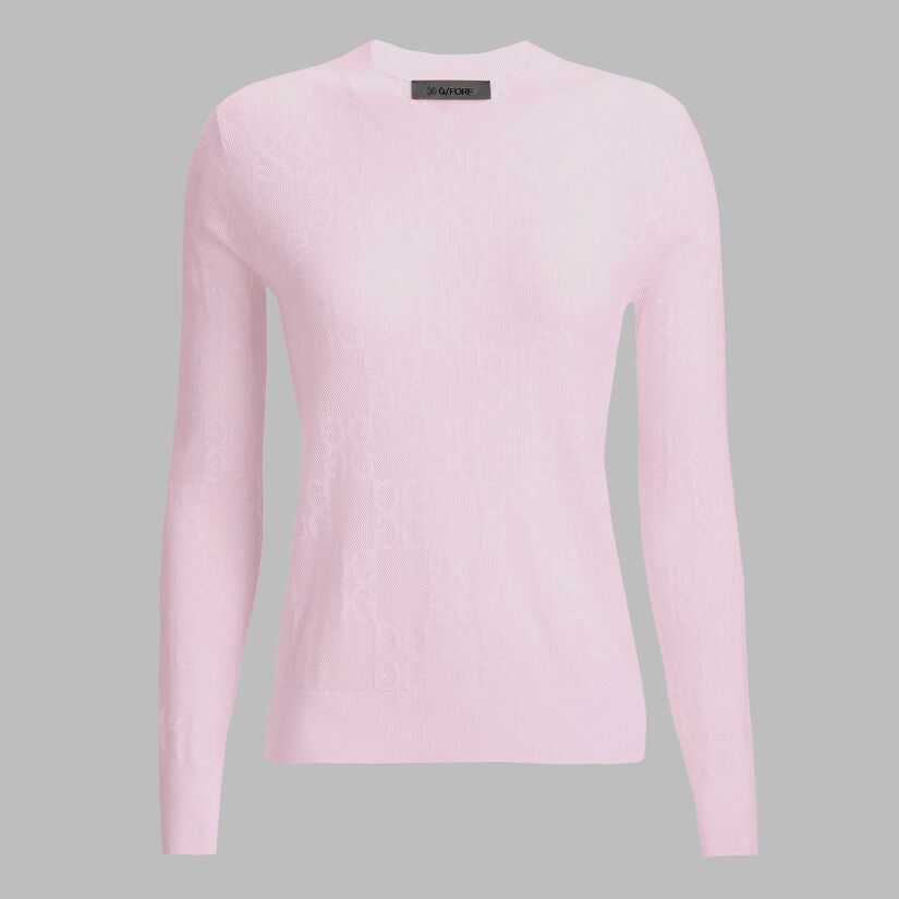G/FORE WOMENS POINTELLE G CREWNECK SWEATER - BLUSH