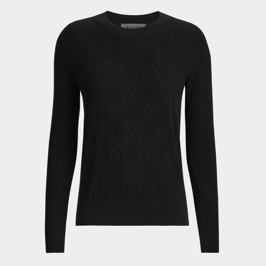 G/FORE WOMENS POINTELLE G CREWNECK SWEATER - ONYX