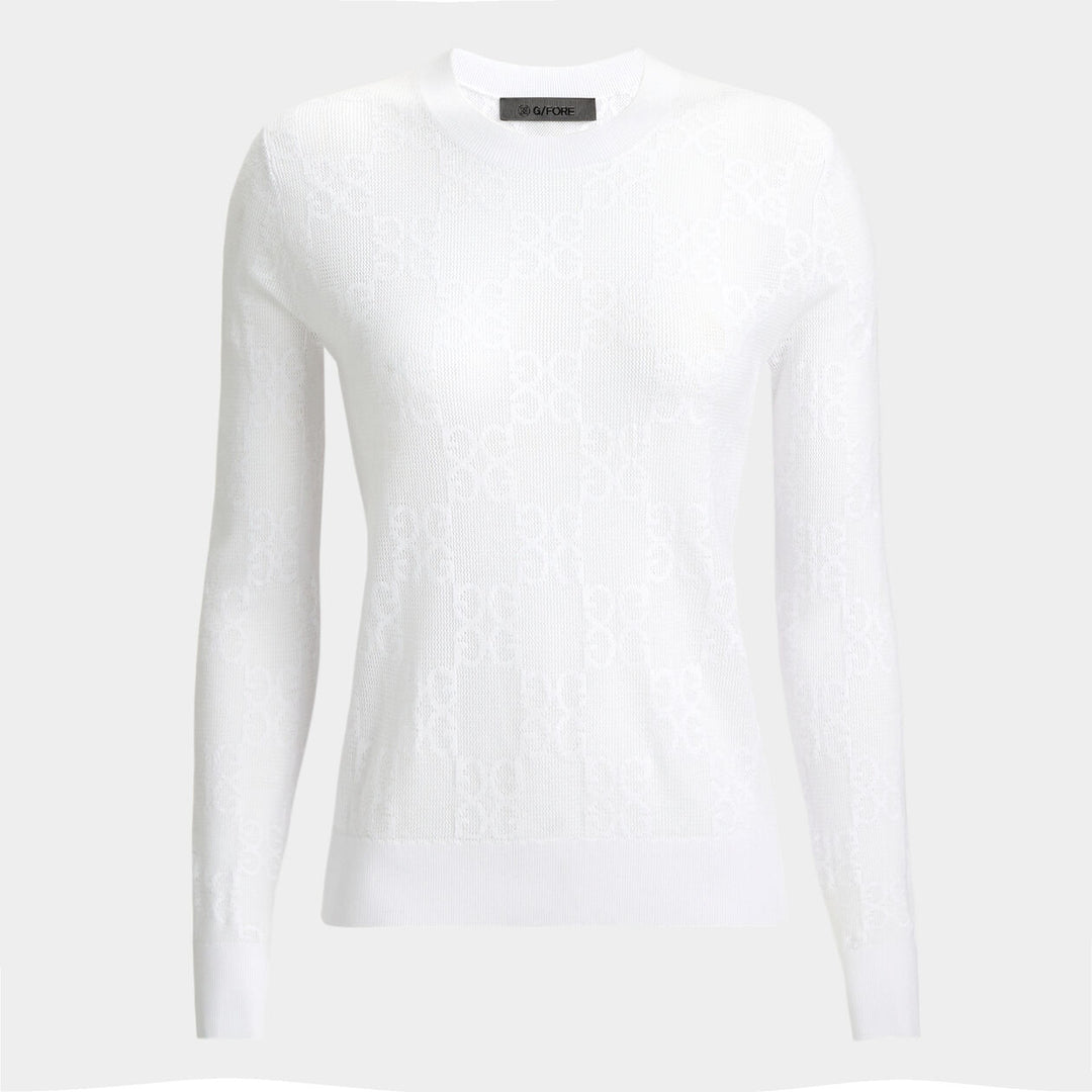 G/FORE WOMENS POINTELLE G CREWNECK SWEATER - SNOW