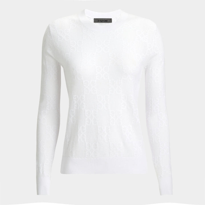 G/FORE WOMENS POINTELLE G CREWNECK SWEATER - SNOW