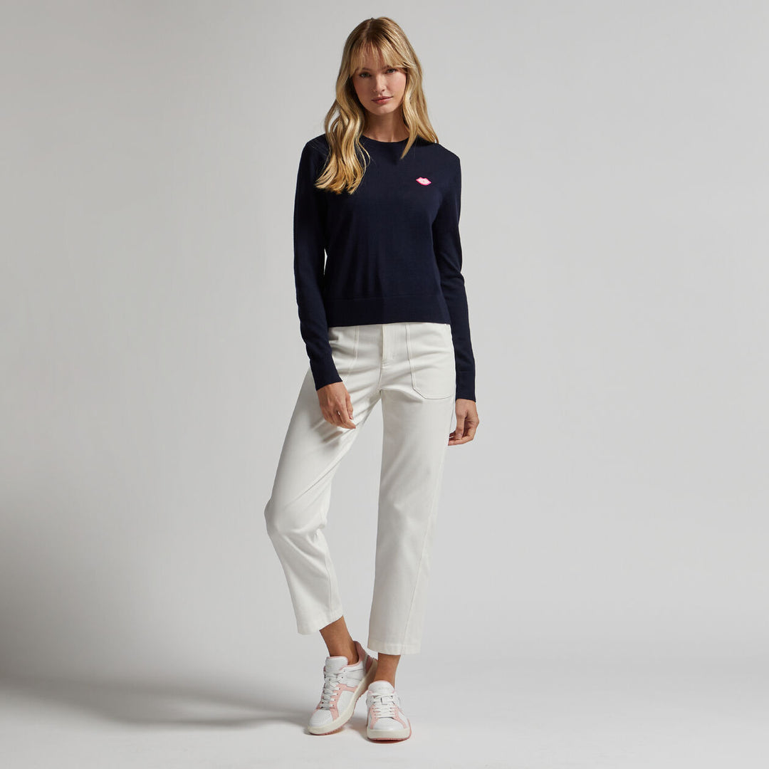 G/FORE WOMEN'S MOTHER GOLFER MERINO WOOL CREWNECK SWEATER - TWILIGHT