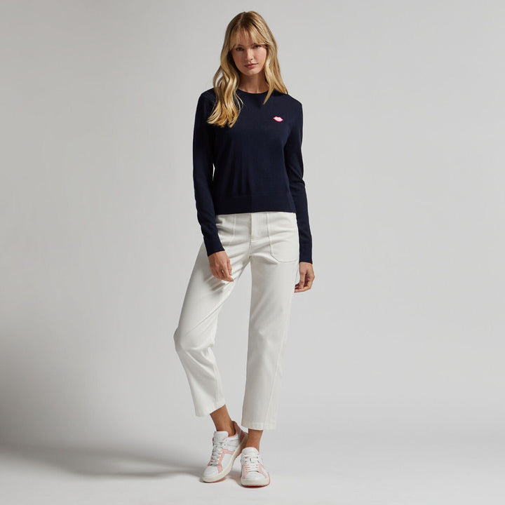 G/FORE WOMEN'S MOTHER GOLFER MERINO WOOL CREWNECK SWEATER - TWILIGHT