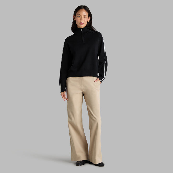 G/FORE WOMEN'S MERINO WOOL CONTRAST STRIPE QUARTER ZIP SWEATER - ONYX