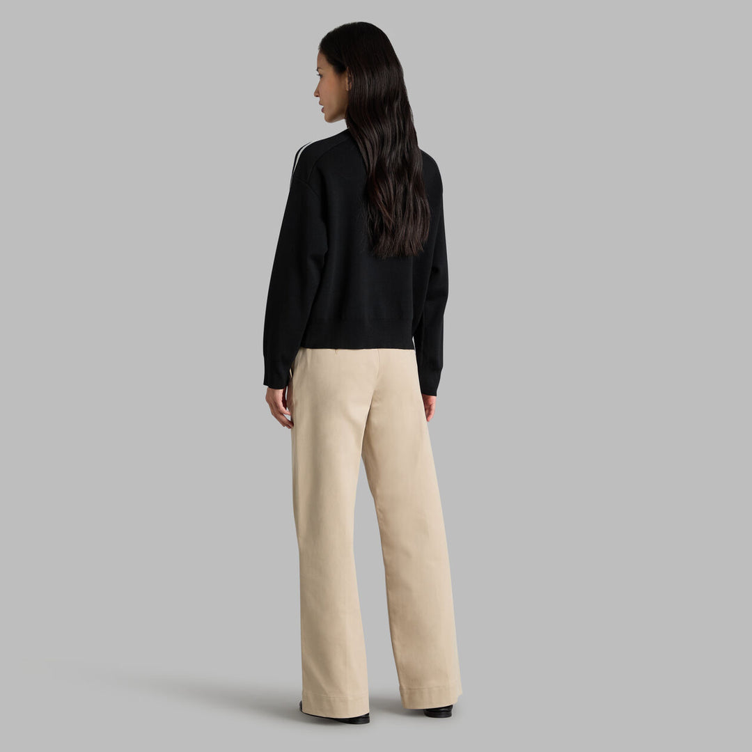 G/FORE WOMEN'S MERINO WOOL CONTRAST STRIPE QUARTER ZIP SWEATER - ONYX