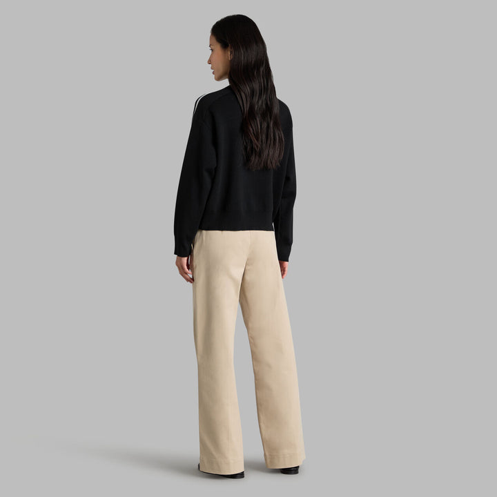 G/FORE WOMEN'S MERINO WOOL CONTRAST STRIPE QUARTER ZIP SWEATER - ONYX