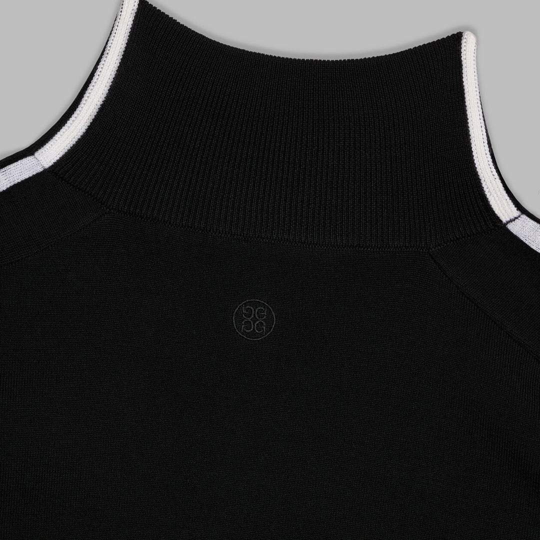 G/FORE WOMEN'S MERINO WOOL CONTRAST STRIPE QUARTER ZIP SWEATER - ONYX