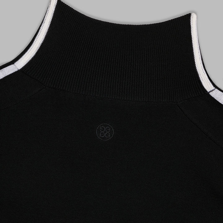 G/FORE WOMEN'S MERINO WOOL CONTRAST STRIPE QUARTER ZIP SWEATER - ONYX
