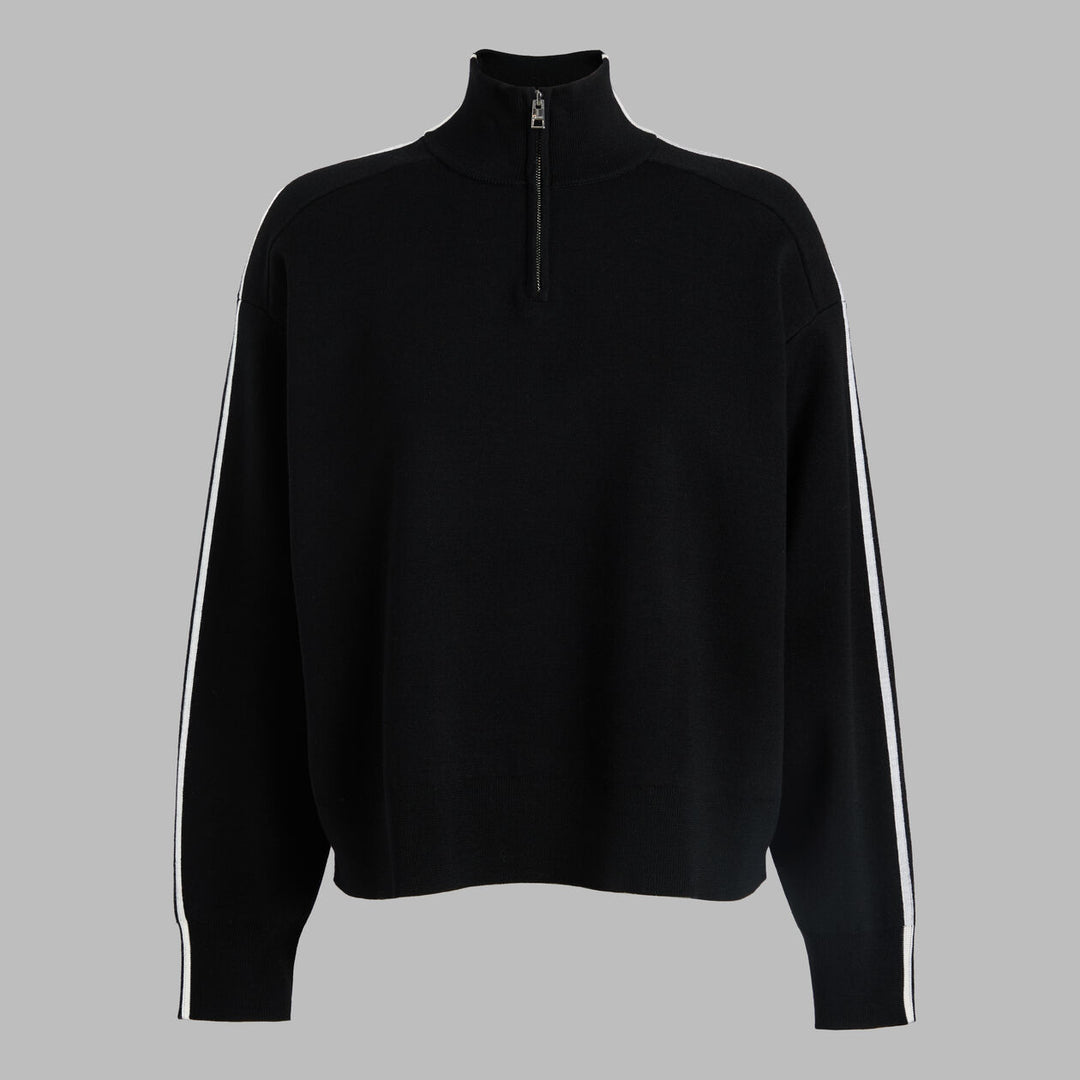 G/FORE WOMEN'S MERINO WOOL CONTRAST STRIPE QUARTER ZIP SWEATER - ONYX
