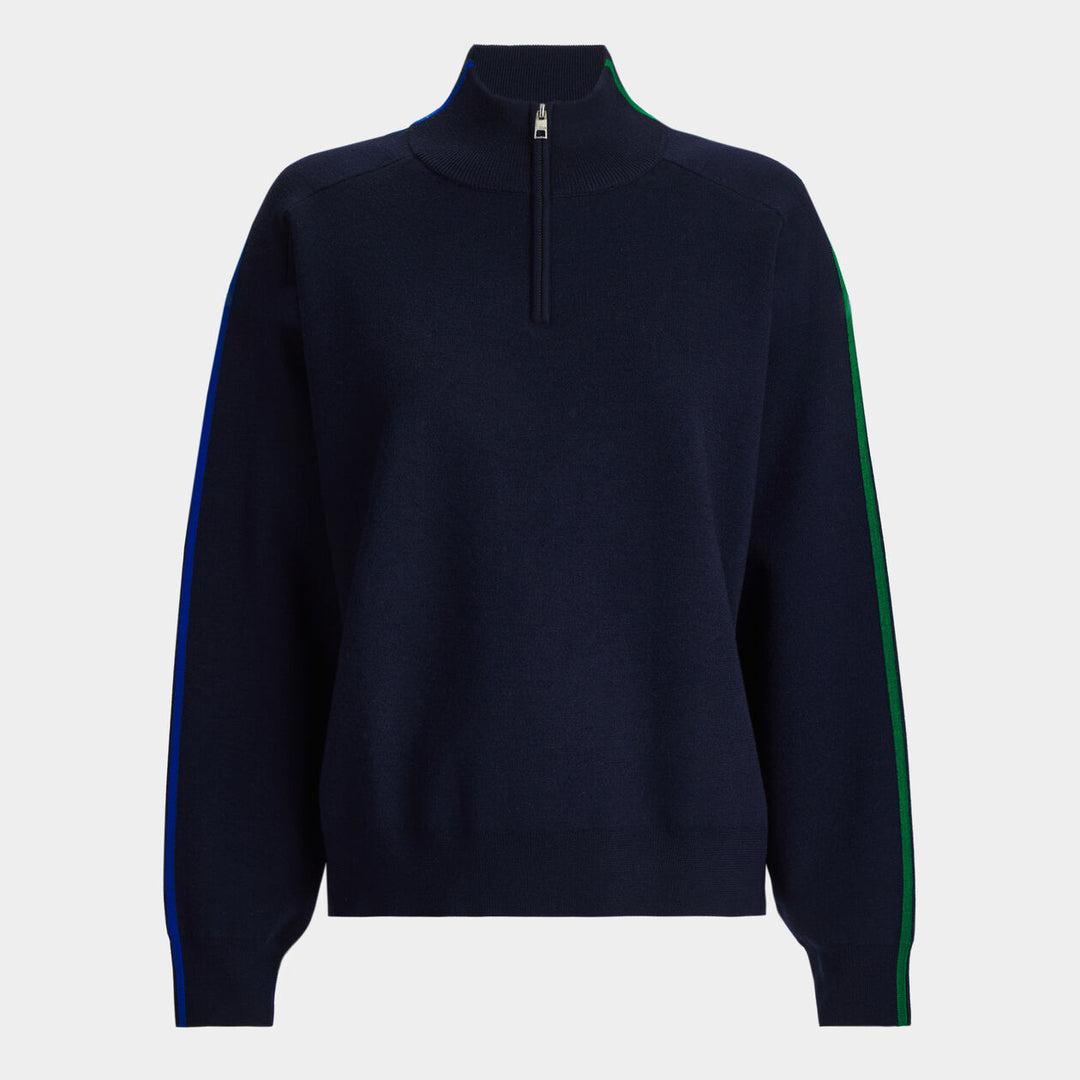 G/FORE WOMENS MERINO WOOL CONTRAST STRIPE QUARTER ZIP SWEATER - TWILIGHT