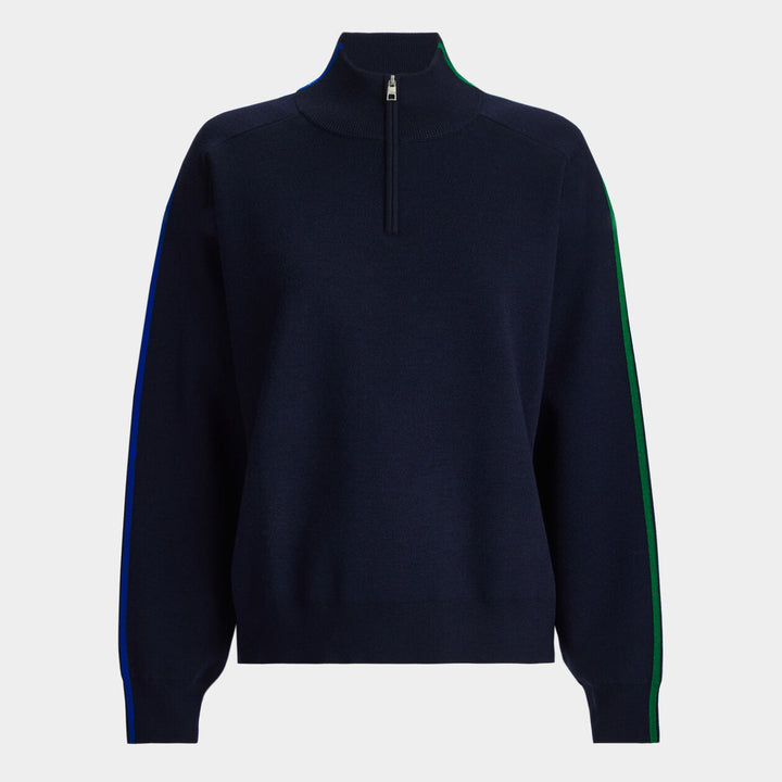 G/FORE WOMENS MERINO WOOL CONTRAST STRIPE QUARTER ZIP SWEATER - TWILIGHT