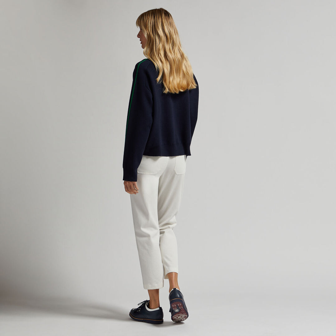G/FORE WOMENS MERINO WOOL CONTRAST STRIPE QUARTER ZIP SWEATER - TWILIGHT